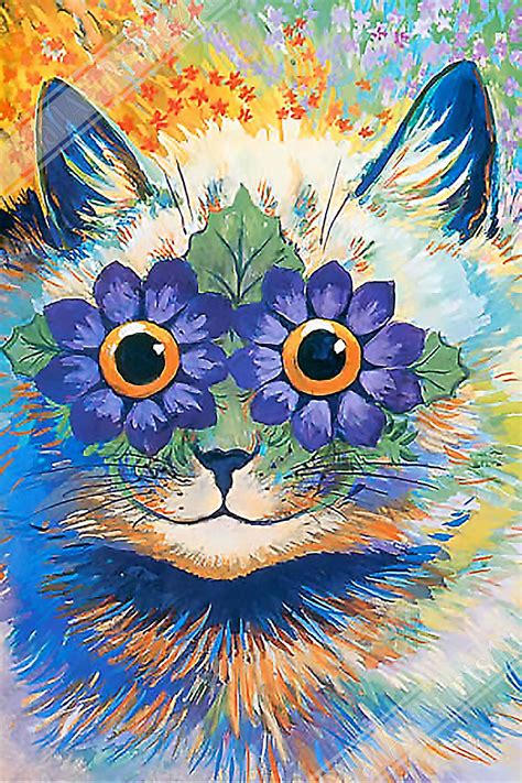 Louis Wain Print Flower Power Cat Louis Wain Cat Poster Etsy Louis