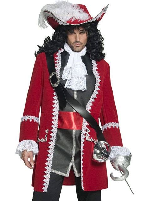 Deluxe Red Velvet Captain Hook Costume Mens Pirate Captain Outfit