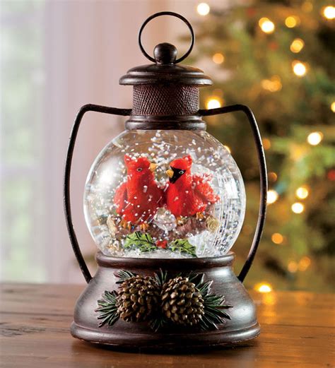 Musical Snow Globe Lantern With Cardinals Plowhearth