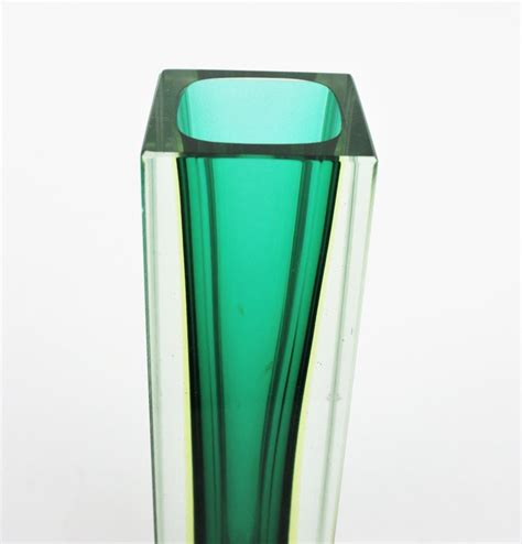 Flavio Poli Murano Faceted Sommerso Green Yellow And Clear Glass Vase At 1stdibs