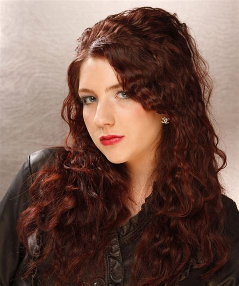 Long Curly Casual Hairstyle Dark Auburn Red Hair Color