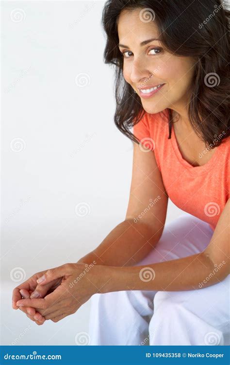 Beautiful Mature Hispanic Woman Smiling Stock Photo Image Of Happiness Confidence
