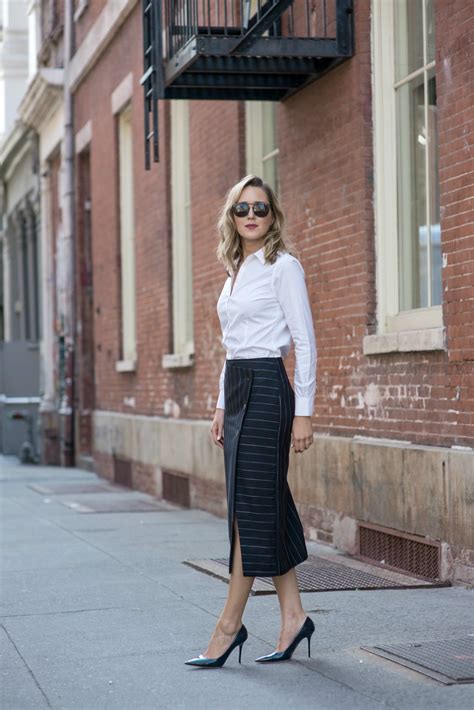pinstripe wrap midi skirt memorandum nyc fashion and lifestyle blog for the working girl