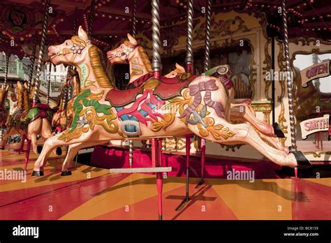 Close Up Of Traditional Fairground Carousel Merry Go Round Style