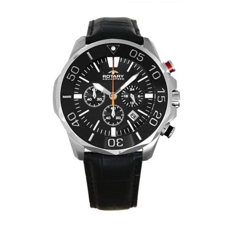 rotary rotary gents aquaspeed black dial black leather strap quartz watch watches from dipples uk