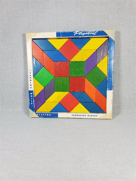 Vintage Playskool Parquetry Blocks No 306 1950s Puzzle Etsy Box