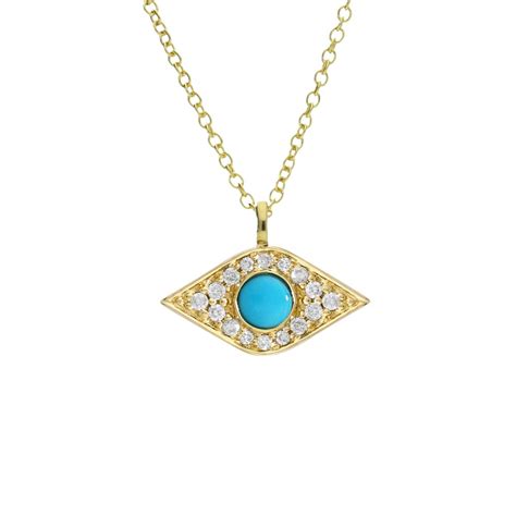 9ct Yellow Gold Evil Eye Diamond And Turquoise Pendant Necklace