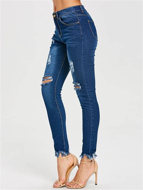 32 Off Frayed Ninth Skinny Ripped Jeans Rosegal