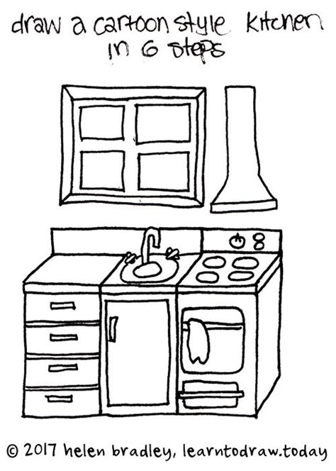 Draw a cuboid as the body of the cabinet. How to Draw a Cartoon Kitchen in 6 Steps | Kitchen cartoon ...