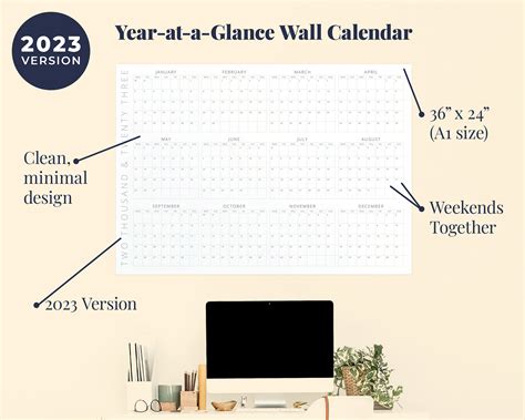 Printable Year At A Glance Wall Calendar X A Etsy Hot