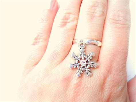 Snowflake Ring Silver Snowflake Ring With Swarovski Crystal