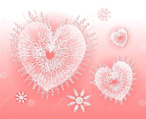 Heart Shaped Snowflakes Pink Stock Illustration Illustration Of