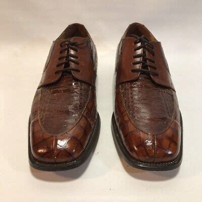 Stacy Adams Mens Loafer Dress Shoes Brown Snakeskin Leather Lace Up M Ebay