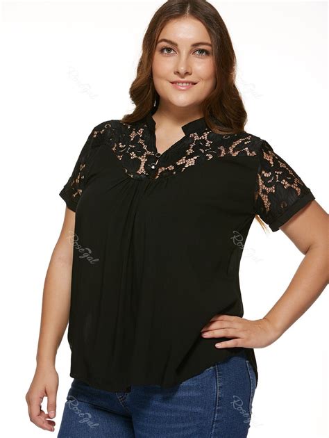 25 Off Stylish Plus Size Lace Panel Blouse Rosegal