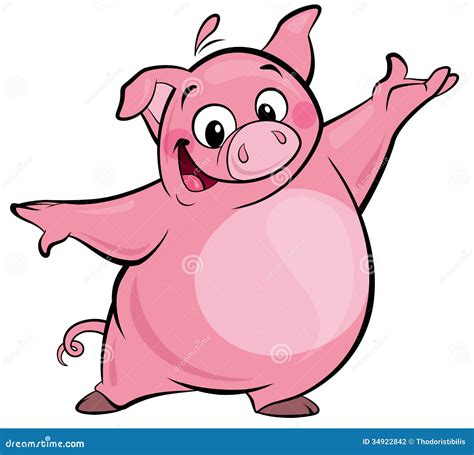 Cartoon Happy Cute Pink Pig Character Presenting Stock Photography