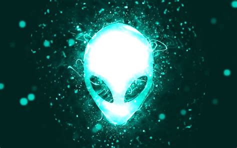 Download Wallpapers Alienware Turquoise Logo 4k Turquoise Neon Lights