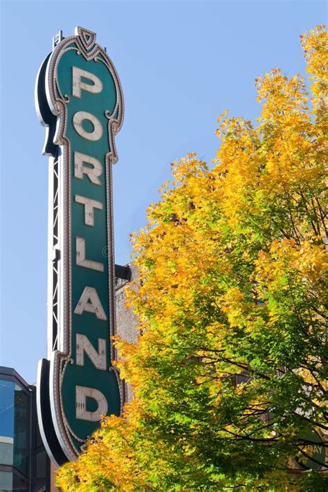 Portland Oregon Neon Sign With Fall Stock Photo Image Of Bright