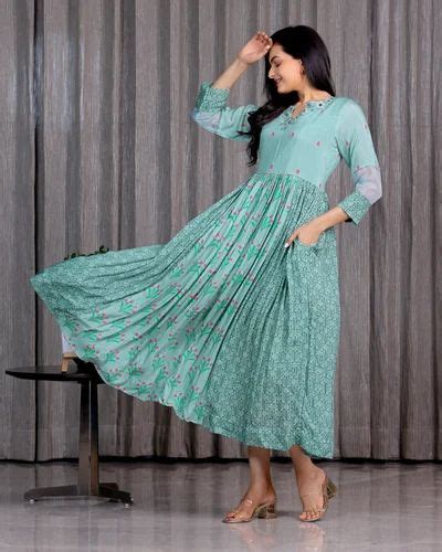 Gulab Aqua Blue Flared Dress महिलाओं की डिजाइनर ड्रेस लेडीज डिजाइनर