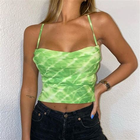 women sleeveless tie dye top backless bandaged sexy crop tops summer streetwear outfits camis
