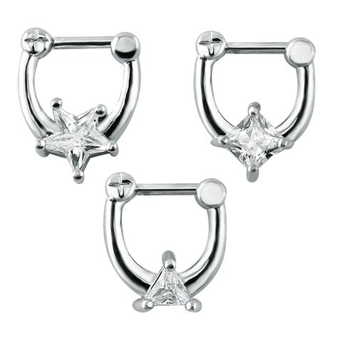 3pcs One Lot Trendy Star Cubic Zirconia Nose Ring Stainless Steel 16g Septum Clicker Rings