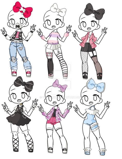 outfit adopt set[open] 1 6 by yuki white cute drawings drawing anime clothes character design