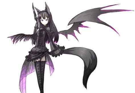 Black Hair Anime Girl With Wolf Ears And Tail