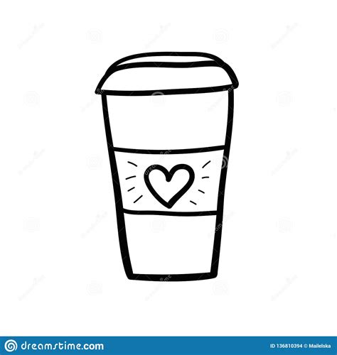 Coffee Cup Black And White With Heart Stock Illustration