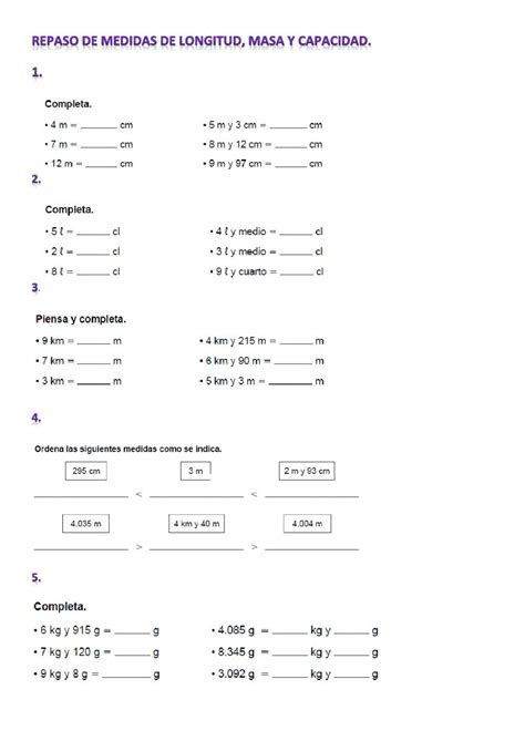 Medidas De Longitud Capacidad Y Masa Online Worksheet For 3º You Can