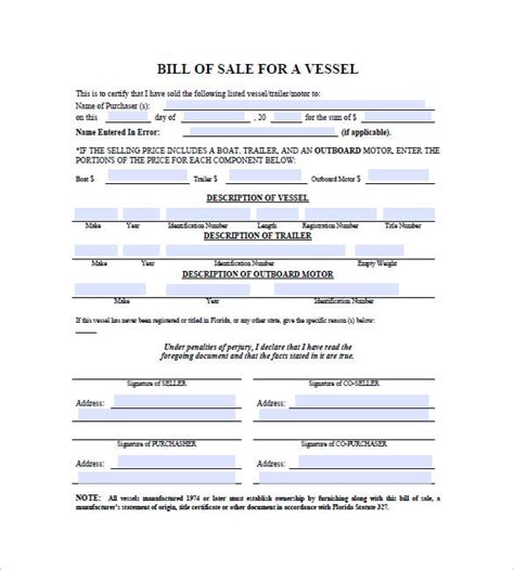Template Free Printable Bill Of Sale For Boat And Trailer