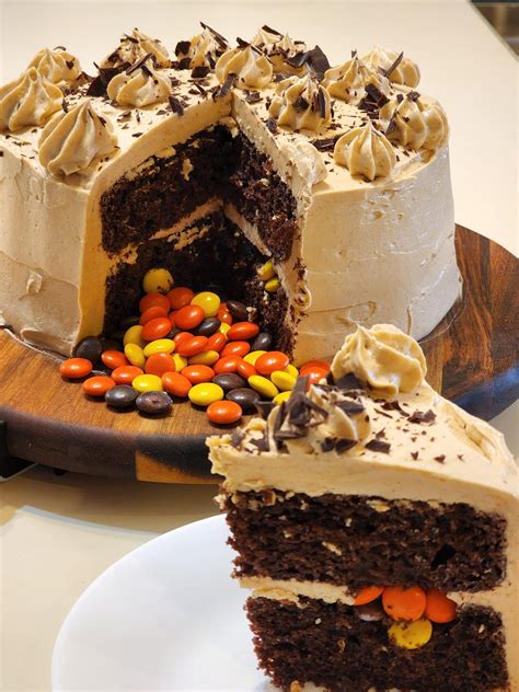 Reeses Surprise Cake With Peanut Butter Frosting Sugar Spun Run