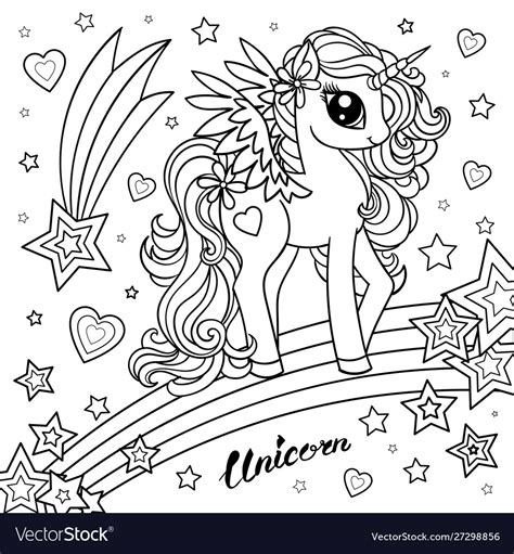Cute Unicorn Black And White For Coloring Vector Image