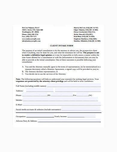 After that, your client intake form template for law firm is ready. FREE 9+ Legal Client Intake Form Samples in PDF | MS Word