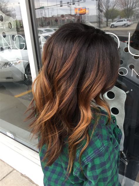Take your summer blonde into fall by blending warm brown and honey shades. Warm balayage. Caramel balayage. Balayage on dark brown ...