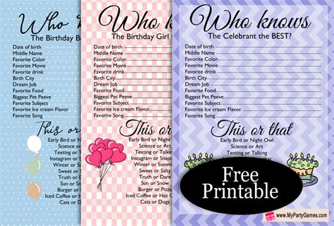 Free Printable Birthday Party Games