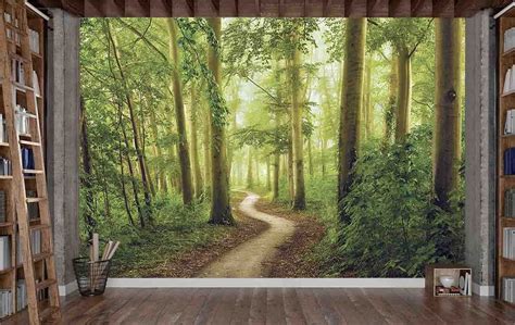Photo Wall Mural Of A Small Path In A Green And Peaceful Forest This