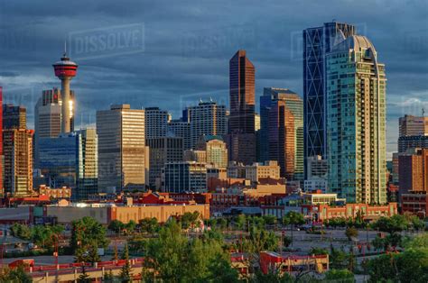 Downtown Skyline At Dawn Calgary Alberta Canada Stock Photo Dissolve