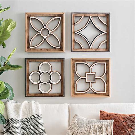 Geometric Wood Cutout Wall Plaques Set Of