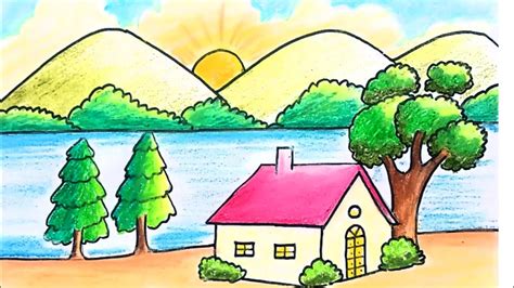 How To Draw Easy Scenery For Kids In 2020 Scenery Drawing For