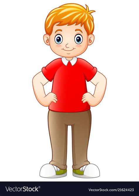 Cartoon Boy Standing And Holding Hands On Hips Vector Image