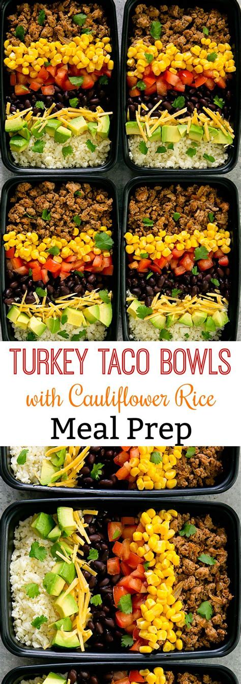 Skinny Turkey Taco Bowls With Cauliflower Rice Meal Prep Low Carb