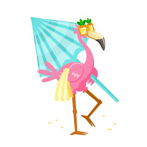 Premium Vector Cartoon Pink Flamingo In Funny Sunglasses With Towel