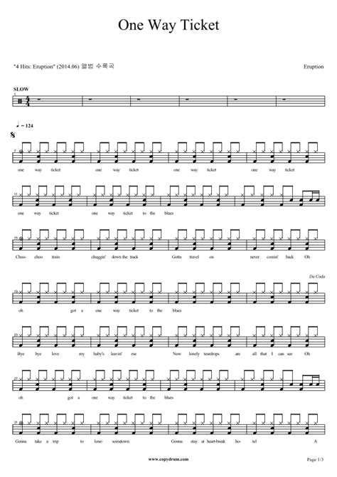 One Way Ticket To The Blues Arr Copydrum Partitions Eruption