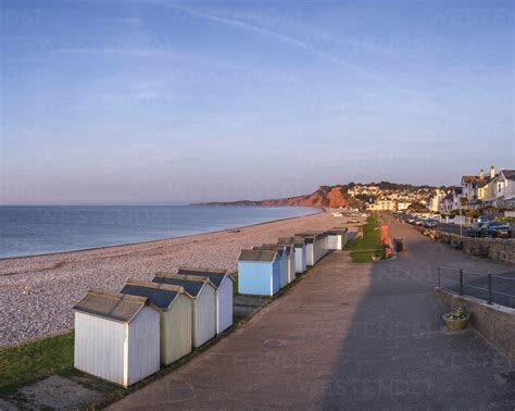 The Sea Front At Budleigh Salterton In Early Morning Light Looking West Towards Sandy Bay Devon