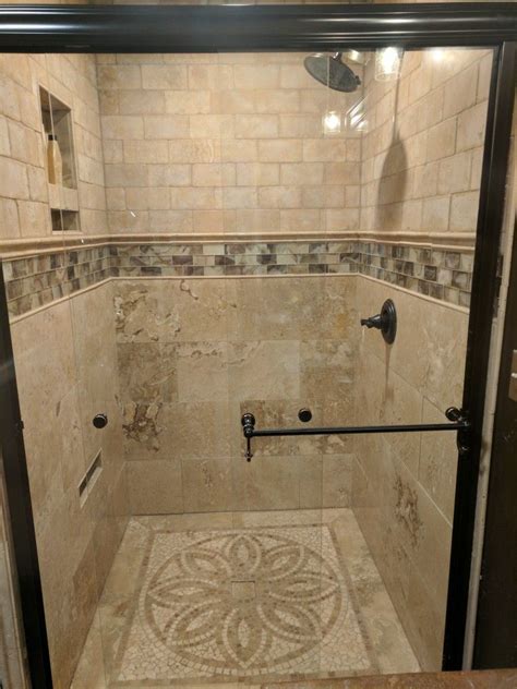 Beatiful Shower Stall In Bathroom Renovation I Love The Tile Work On The Floor And The Color Of