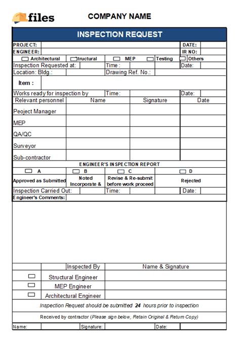 Inspection Request Form Construction Documents And Templates