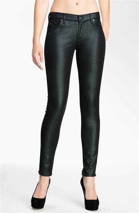 7 For All Mankind® The Skinny Coated Jeans Metallic Emerald Nordstrom