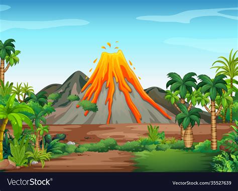 Volcanic Eruption Outdoor Scene Background Vector Image
