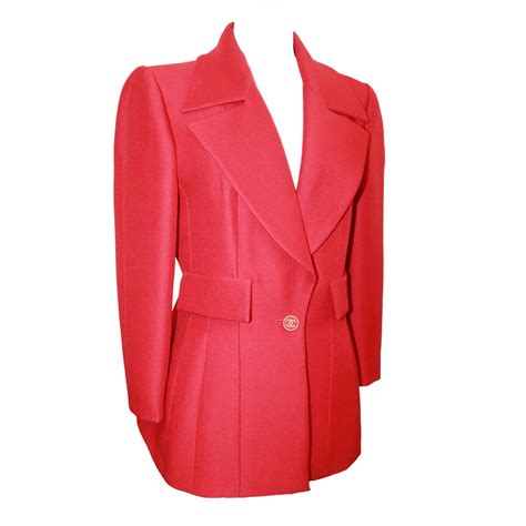Vintage Fall 1994 Chanel Red Boucle Wool Jacket For Sale At 1stdibs