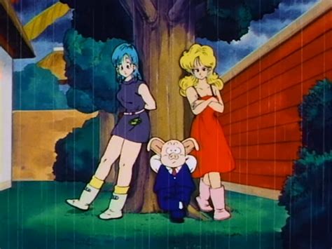 Bulma Ooolong And Launch Leaning On A Tree At The 23rd World Martial Arts Tournament Bulma