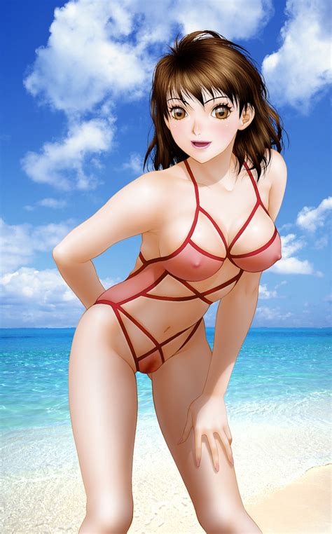 Yui Toshiki Original Highres 1girl Bare Shoulders Beach Breasts